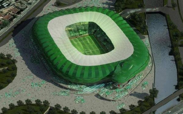 仍在興建中的貝沙新球場，亦被稱為「鱷魚球場」。©AFP