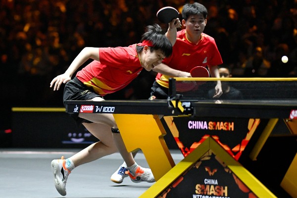 王楚欽讚林詩棟在男雙打得好。©AFP