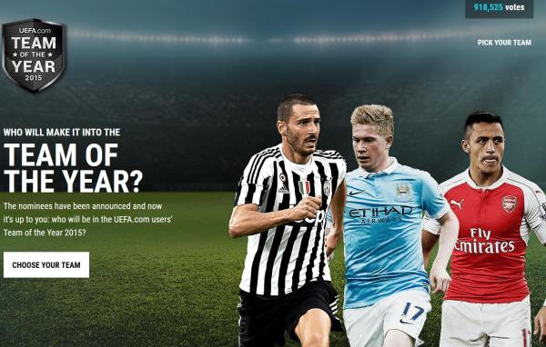 歐洲足協公佈今年最佳陣容候選名單。©AFP