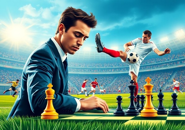棋盤上的智慧與球場上的博弈如出一轍。AI設計圖片筆者提供